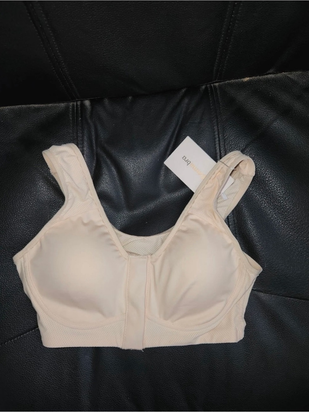 Emma Bra Beige Front Close Removable Pads Stretch Casual Comfort Straps S NWT